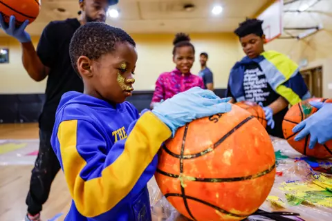Maryland Men’s Basketball players create art with kids from Baltimore at Robert C. Marshall Recreation Center in Baltimore, MD on Saturday, May. 6, 2023.
Mackenzie Miles/Maryland Terrapins