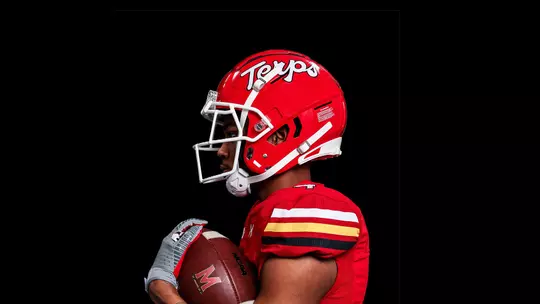 Tarheeb Still in the 2023 Script Terps helmet and jersey
