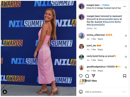 Margot Lawn Instagram Post on NIL Summit