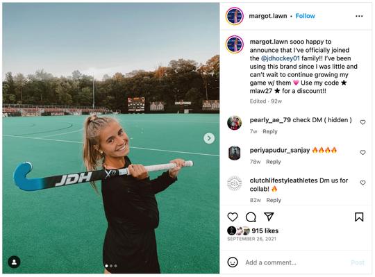 Margot Lawn Instagram Post on Brand Ambassadorship