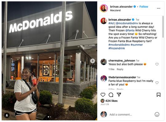 Bri Alexander Instagram Post on McDonald's NIL partnership
