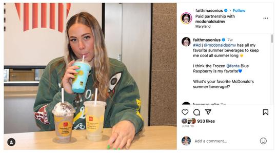 Faith Masonius Instagram Post on McDonald's NIL partnership