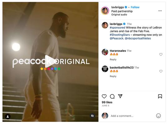Lavender Briggs promoting Shooting Stars on Instagram