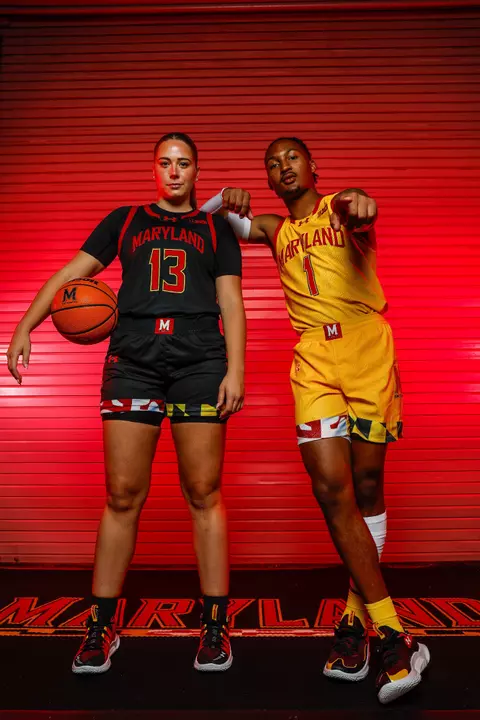 2023-24 basketball uniform unveil - Jahmir Young and Faith Masonius