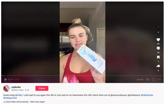 Sydney Urban Hally Hair TikTok post