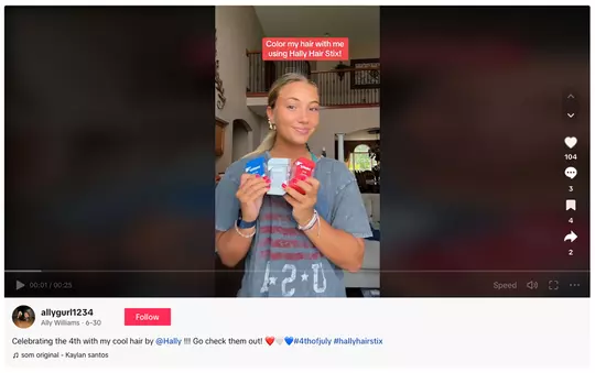 Ally Williams Hally Hair TikTok post