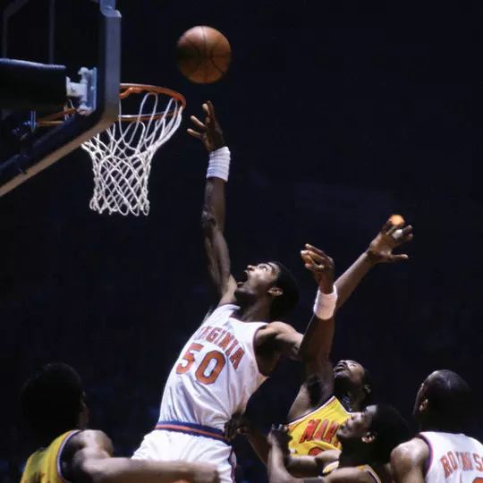 Ralph Sampson goes up for a shot; one of his eight misses against the Terps in 1981.