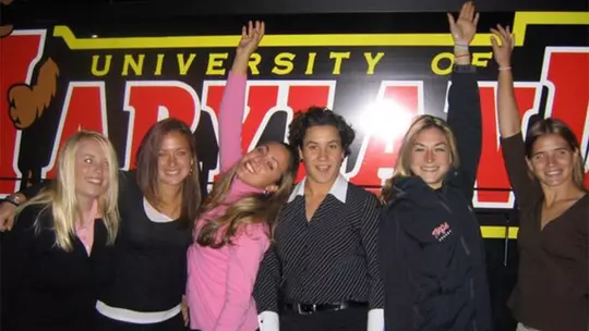 Lauren Foundos with her teammates during her playing days at Maryland