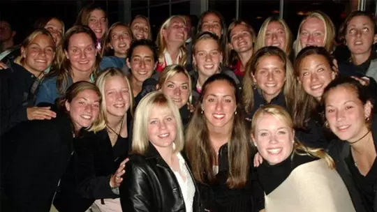 Lauren Foundos with her teammates during her playing days at Maryland