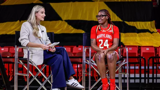 Bri McDaniel talks at Media Day