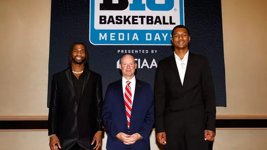 Selton Miguel, Kevin Willard, and Julian Reese at Big Ten Media Day