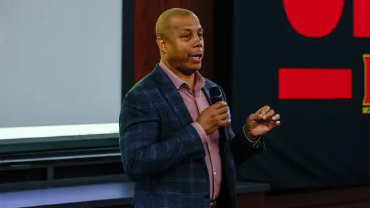 Barry P. Gossett Director of Athletics Damon Evans at the 2024-25 Gossett Fellows Capstone Presentations