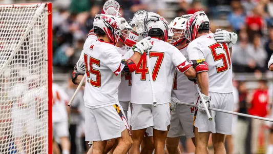 Terps team huddle vs. Loyola
