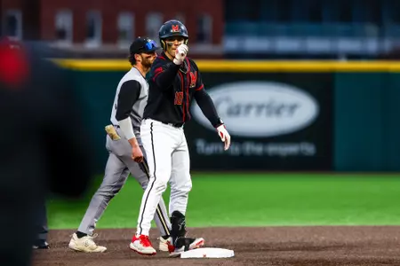 Infielder Chris Hacopian (10)
Maryland Baseball wins game 1 vs. Bryant at Bob "Turtle" Smith Stadium in College Park, MD on Friday, Mar. 1, 2024.
Chris Lyons/Maryland Terrapins