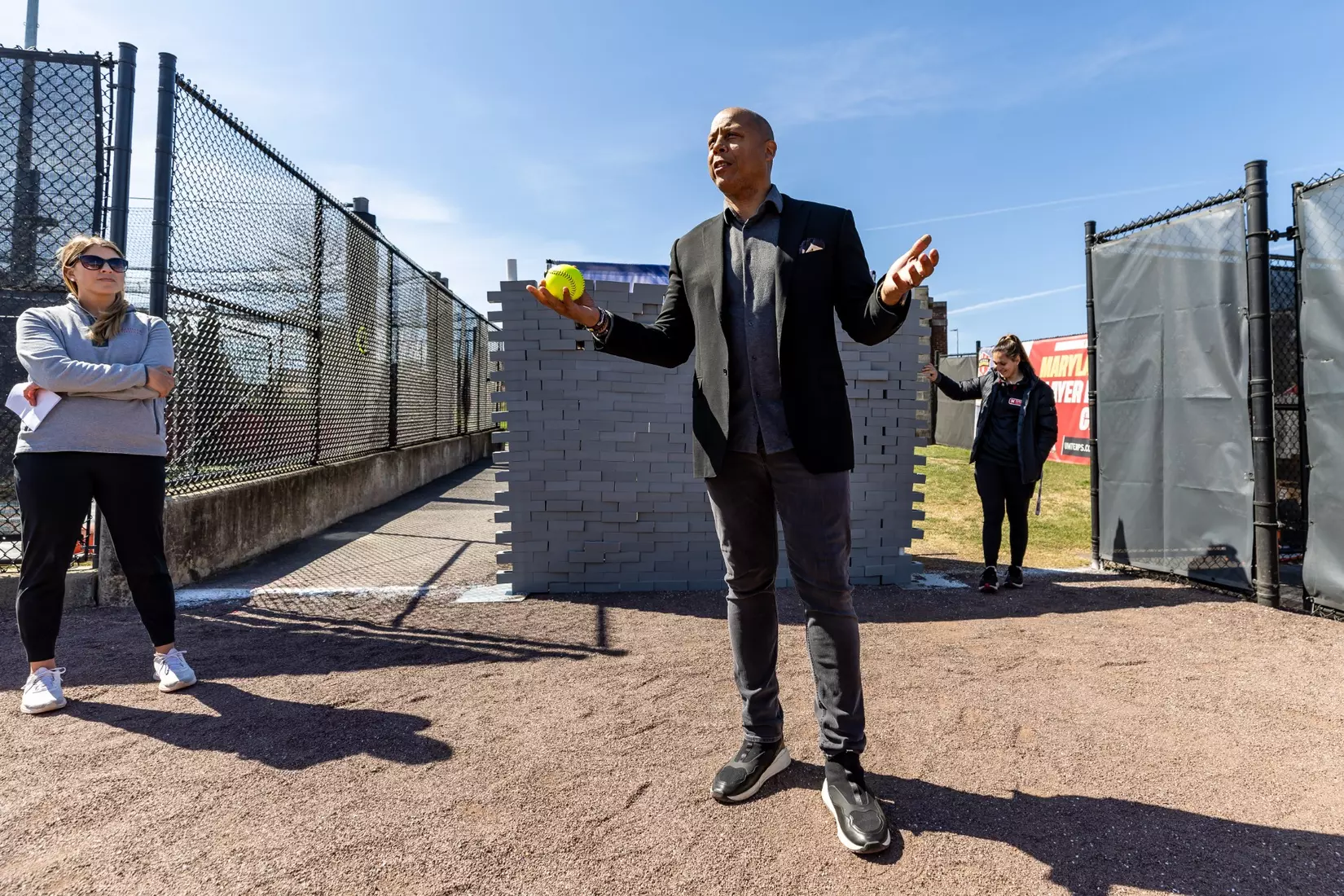 Maryland Softball breaks ground on their new indoor hitting facility at Softball Stadium in College Park, MD on Thursday, Mar. 21, 2024.
Mackenzie Miles/Maryland Terrapins