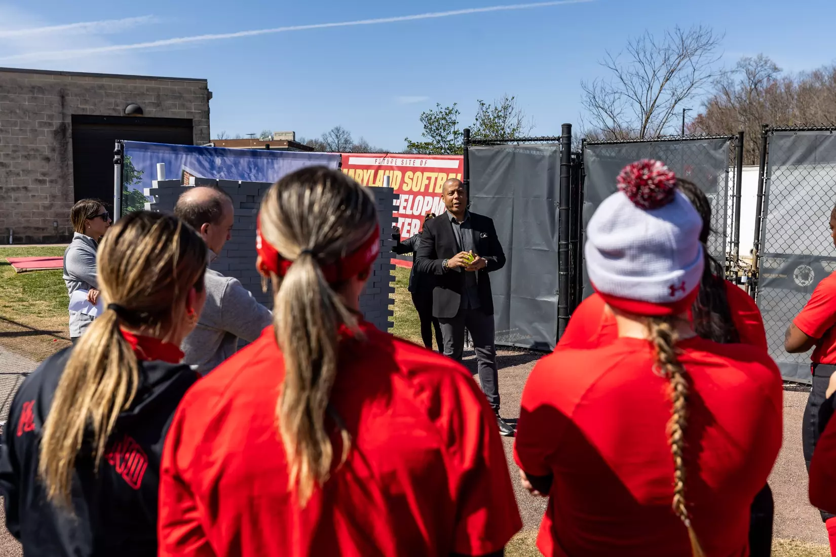 Maryland Softball breaks ground on their new indoor hitting facility at Softball Stadium in College Park, MD on Thursday, Mar. 21, 2024.
Mackenzie Miles/Maryland Terrapins
