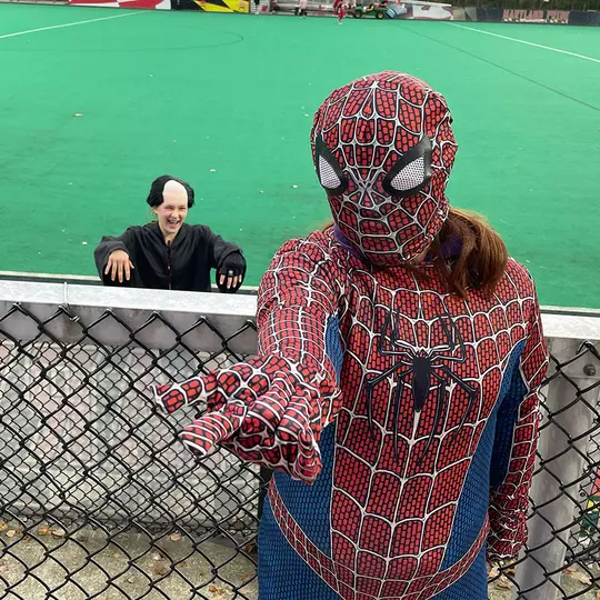 Emily Meyers and Reese Delp at Maryland field hockey's Halloween practice