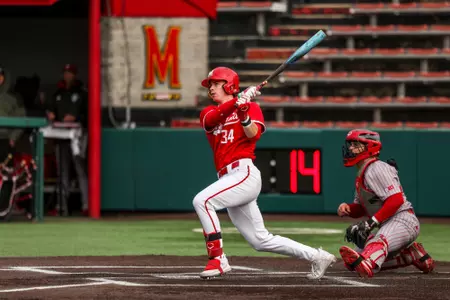 Catcher Charlie Glennon (34)
Maryland Baseball vs. Indiana Game 2 at Bob "Turtle" Smith Stadium in College Park, MD on Saturday, Apr. 6, 2024.
Chris Lyons/Maryland Athletics