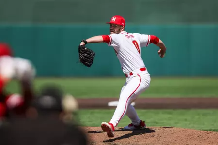 Pitcher Logan Berrier (0)
Maryland Baseball vs. Indiana Game 3 at Bob "Turtle" Smith Stadium in College Park, MD on Sunday, Apr. 7, 2024.
Chris Lyons/Maryland Athletics