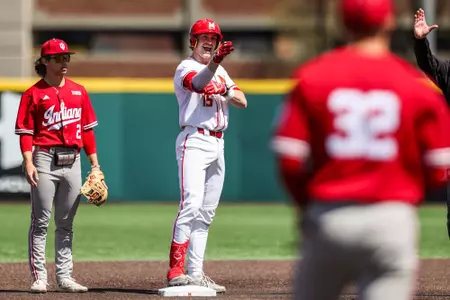 Catcher Alex Calarco (15)
Maryland Baseball vs. Indiana Game 3 at Bob "Turtle" Smith Stadium in College Park, MD on Sunday, Apr. 7, 2024.
Chris Lyons/Maryland Athletics