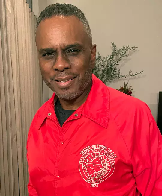 Michael Johnson wearing his 1974 ACC Champions jacket