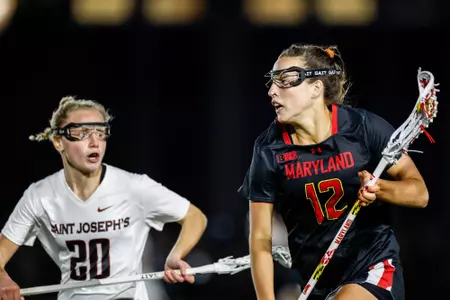 Midfielder Annabella Schafer (12)
Maryland Women’s Lacrosse at Saint Joseph’s at Sweeney Field in Philadelphia, PA on Friday, Feb. 9, 2024.
Brieanna Andrews/Maryland Terrapins