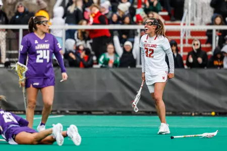 Midfielder Shannon Smith (32)
Maryland Women’s Lacrosse vs. JMU at Field Hockey and Lacrosee Complex in College Park, Md. on Sunday, Mar. 10, 2024.
Brieanna Andrews/Maryland Terrapins