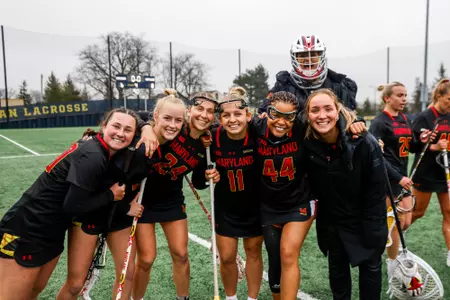Defender Neve O’Ferrall (20), Attacker Maggie Weisman (19), Midfielder Shaylan Ahearn (24), Defender Aiden Peduzzi (11), Defender Kennedy Major (44), Midfielder Celia Pell (10) and Goalkeeper Carly Peterson (37)
Maryland Women's Lacrosse at Michigan at U-M Lacrosse Stadium in Ann Arbor, MI on Saturday, Mar. 30, 2024.
Chris Lyons/Maryland Athletics