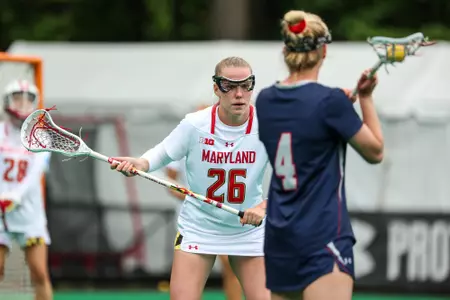 Defense Fallon George (26)
Maryland Women's Lacrosse vs. Robert Morris in Round 1 of the NCAA Tournament at Field Hockey/Lacrosse Complex on May 10, 2024
Hyun Jo Choi/ University of Maryland Athletics