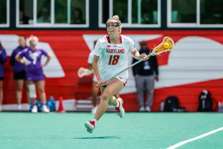Attack Chrissy Thomas (18)
Maryland Women's Lacrosse at the NCAA Tournament Round 2 vs. JMU at the Field Hockey and Lacrosse Complex in College Park, MD on Sunday, May 12, 2024.
Rose Fernandes/ Maryland Athletics