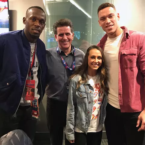 Al Carey with Usain Bolt and Aaron Judge with his wife