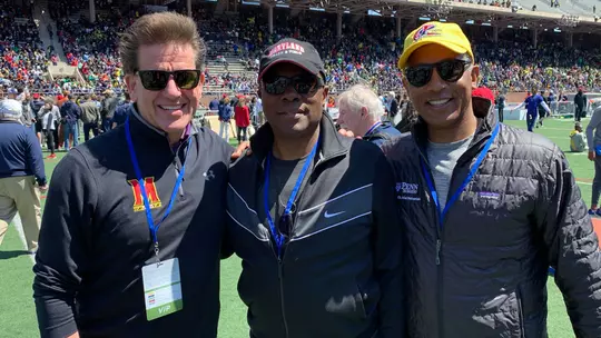 Al Carey, Michael Johnson and Renaldo Nehemiah at the Penn Relays