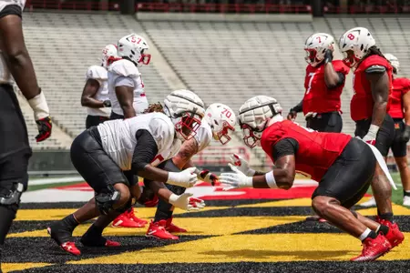 Offensive Line Aliou Bah (66) and Defensive Line Taizse Johnson (40)
Maryland Football scrimmages during day 10 of Fall Camp at Secu Stadium in College Park, MD on Saturday, Aug. 10, 2024.
Mackenzie Miles/Maryland Terrapins