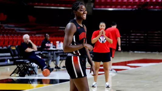 Mir McLean laughs at practice