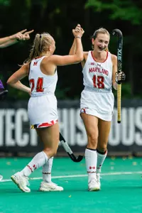 Leah Horwitz and Ellie Goldstein celebrating a goal