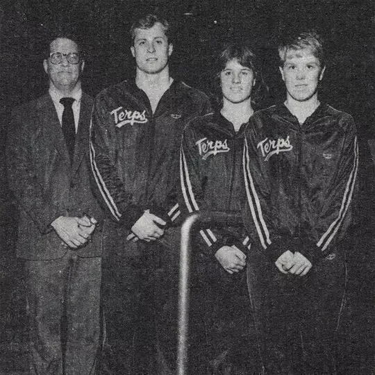 Head Coach Charlie Hoffman with Todd Gray, Patty Corson and Kim Peifley from 1985