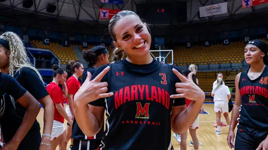 Emily Fisher smiles after game 1 in Croatia