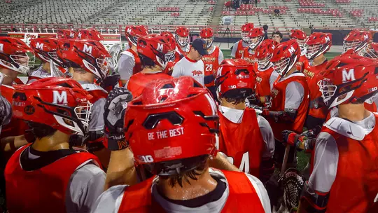 Maryland men's lacrosse huddle in 2025