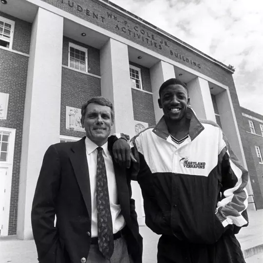 Gary Williams and Walt Williams outside Cole Field House