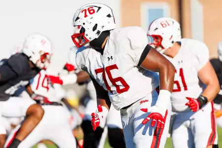 Offensive Lineman Rahtrel Perry (76)
Photos from Practice at Jones-Hill House Outdoor Practice Fields in College Park, MD on Wednesday, Oct. 1, 2025.
Grayson Belanger/Maryland Terrapins