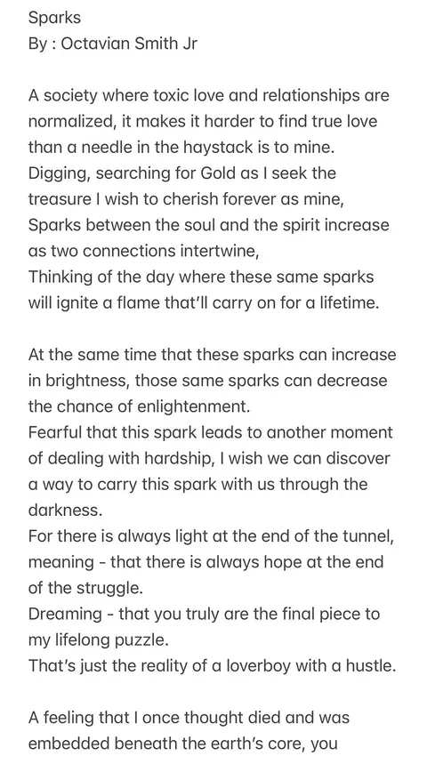 Sparks - part one of a poem by Octavian Smith Jr.