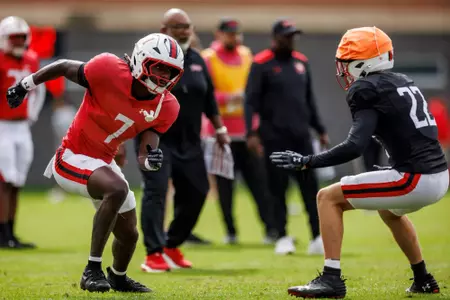 Defensive Back Gavin Edwards (7)
Photos from Practice at Stephen M. Schanwald Outdoor Practice Fields at Jones-Hill House in College Park, MD on Tuesday, Oct. 14, 2025.
Dylan Davies/Maryland Terrapins