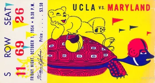 Maryland at UCLA game ticket from 1954