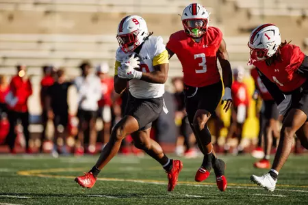 Tight End Dorian Fleming (9)
Photos from Football Practice at Sartoris Field in Glendale, CA on Thursday, Oct. 16, 2025.
Mackenzie Miles/Maryland Terrapins