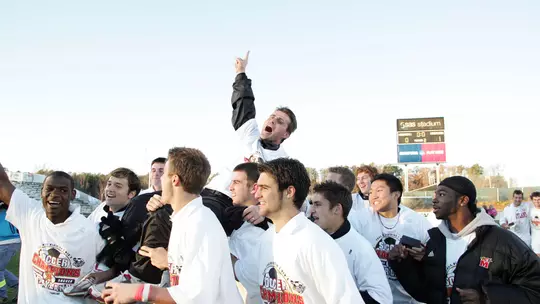 Sasho Cirovski lifted on the shoulders of his team following the 2005 NCAA men's soccer championship victory