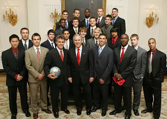The 2005 NCAA Championship Maryland Men's Soccer team at the White House with President Bush