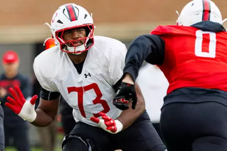 Offensive Lineman Davon Watkins (73)
Photos from Practice at Stephen M. Schanwald Outdoor Practice Fields at Jones-Hill House in College Park, MD on Wednesday, Oct. 22, 2025.
Grayson Belanger/Maryland Terrapins