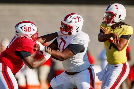 Offensive Line Amory Hills (77)
Photos from Practice at Stephen M. Schanwald Outdoor Practice Fields at Jones-Hill House in College Park, MD on Thursday, Oct. 23, 2025.
Dylan Davies/Maryland Terrapins