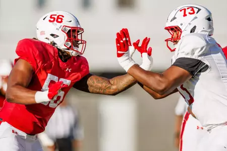 Defensive Line DD Holmes (56)
Photos from Practice at Stephen M. Schanwald Outdoor Practice Fields at Jones-Hill House in College Park, MD on Thursday, Oct. 23, 2025.
Dylan Davies/Maryland Terrapins
