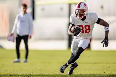Wide Receiver Justin DeVaughn (88)
Photos from Practice at Stephen M. Schanwald Outdoor Practice Fields at Jones-Hill House in College Park, MD on Thursday, Oct. 23, 2025.
Dylan Davies/Maryland Terrapins